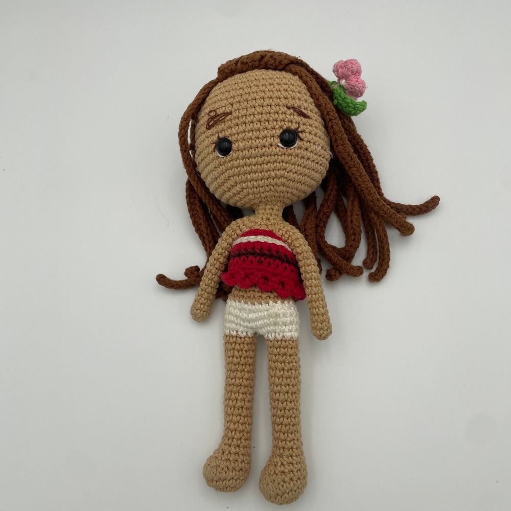 Handmade Crochet Amigurumi Moana Inspired Island Princess Doll 11in Tan Brown